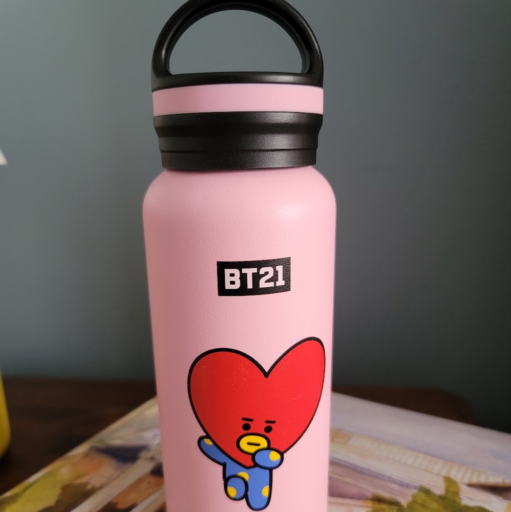 BTS BT21 by Line Friends Tata Vacuum Thermos Tumbler Drinking Bottle Pink 16 oz